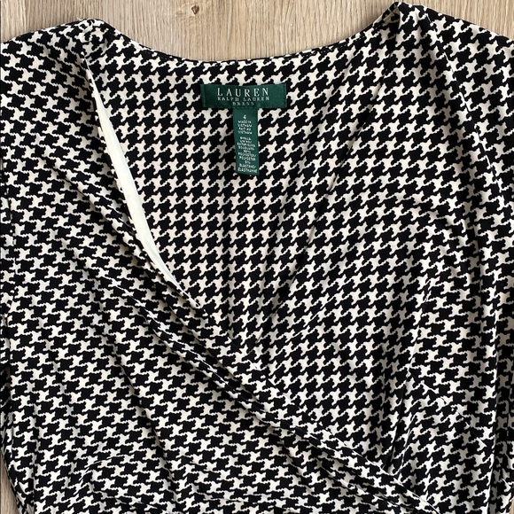 Lauren Ralph Lauren Houndstooth Faux Wrap Dress Black White Career Office Midi - Picture 5 of 11